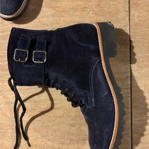 Navy Suede Lace Up Boots made in Spain